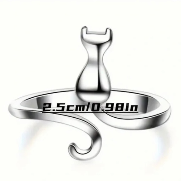 Silver Cat Kitty Cuff Ring - Picture 3 of 3
